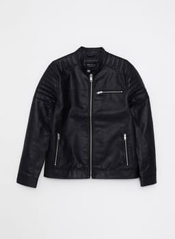 Slim Fit Stand Collar Men's Leather Look Coat